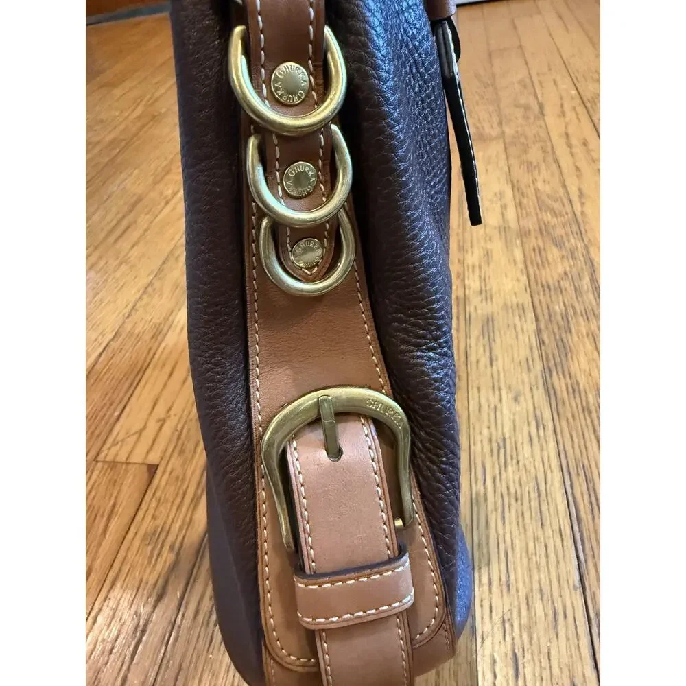 Ghurka Shoulder Bag Womens Brown Leather Pebbled Purse Brass Hardware Handbag